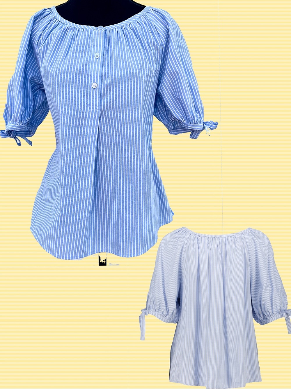 Nautical Blue Striped Short Sleeve Ocean Peasant Blouse Small by Max Studio EUC